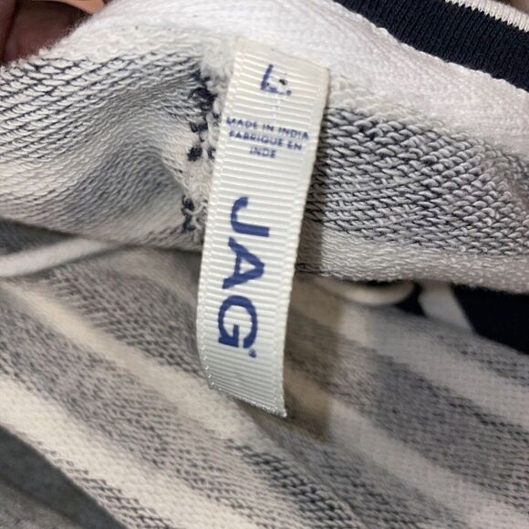 Jag Debbie Stripe Lace Up Top Womens Large Coastal Grandma Navy Blue - Picture 4 of 6